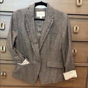 Banana Republic Gray herringbone wool blend Blazer with Frayed chiffon trim